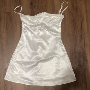 white lace satin dress